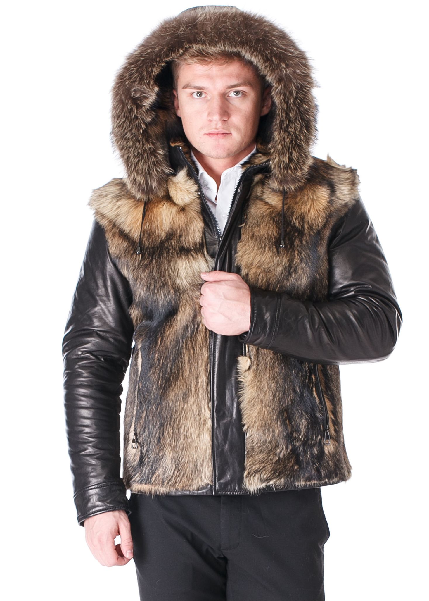 Куртка с мехом волка мужская